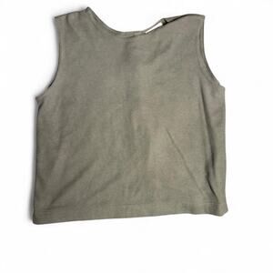 Khaki green 90s vintage button back boxy tank with fine waffle texture